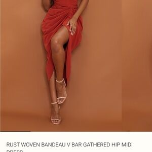 PrettyLittleThing Rust Woven Bandeau Midi Dress